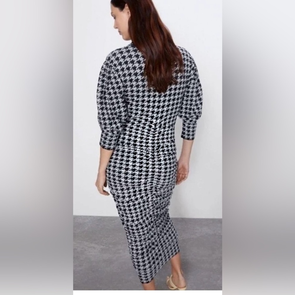 Zara Jacquard Ruched Draped Houndstooth Dress - Picture 5 of 16